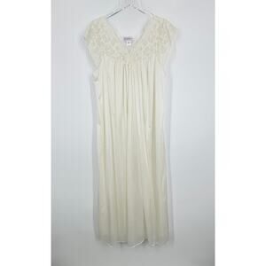 Shadowline nightgown women's 2X 100% nylon lace V neck cap sleeve long ivory